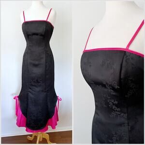 Vintage 90s / Y2K Whimsygoth Maxi Prom Dress Emo Goth Hot Pink Black // Size XS‎